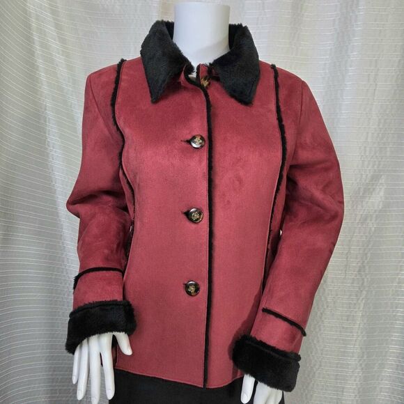 Keren Hart Microsuede Jacket Red Patchwork Women's S Soft Black Faux Fur Lining - Picture 15 of 15